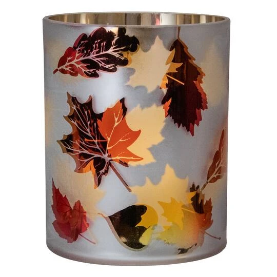 Northlight 6" Matte Autumn Leaf Flameless Glass Candle Holder 3 Northlight 6" Matte Autumn Leaf Flameless Glass Candle Holder