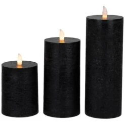 Northlight Black Flickering LED Halloween Wax Pillar Candles, 3ct.