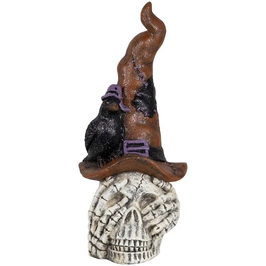 Northlight 22.75" Skull In Witches Hat With Crow Halloween Decoration 3 Northlight 22.75" Skull In Witches Hat With Crow Halloween Decoration