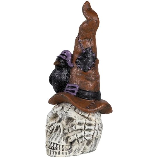 Northlight 22.75" Skull In Witches Hat With Crow Halloween Decoration 7 Northlight 22.75" Skull In Witches Hat With Crow Halloween Decoration - Image 5