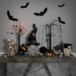 Northlight 22.75" Skull In Witch Hat With Black Cat Halloween Decoration -Northlight D800600S 3