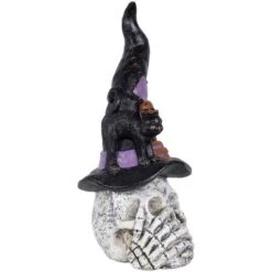 Northlight 22.75" Skull In Witch Hat With Black Cat Halloween Decoration -Northlight D800600S 5