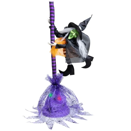 Northlight 25" Animated Flying Witch With Broom Halloween Decoration 4 Northlight 25" Animated Flying Witch With Broom Halloween Decoration - Image 2
