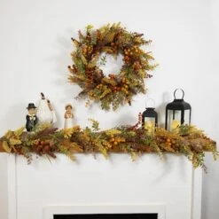 Northlight 5ft. Real Touch™️ Greenery & Berries Fall Harvest Garland -Northlight D800613S 2