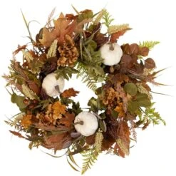 Northlight 26" White Pumpkins & Leaves Fall Harvest Wreath -Northlight D800615S 1 1