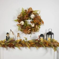 Northlight 26" White Pumpkins & Leaves Fall Harvest Wreath -Northlight D800615S 2
