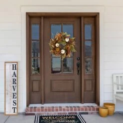 Northlight 26" White Pumpkins & Leaves Fall Harvest Wreath -Northlight D800615S 3