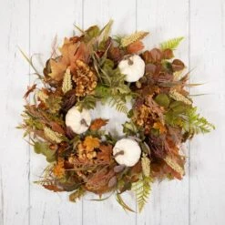 Northlight 26" White Pumpkins & Leaves Fall Harvest Wreath -Northlight D800615S 4