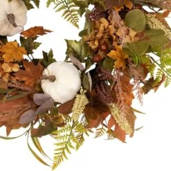 Northlight 26" White Pumpkins & Leaves Fall Harvest Wreath -Northlight D800615S 5