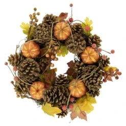 Northlight 14" Pinecone & Pumpkin Fall Harvest Wreath -Northlight D800617S 1 1