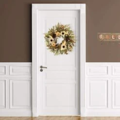 Northlight 28" White Sunflowers & Pumpkins Fall Harvest Wreath -Northlight D800618S 3