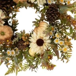 Northlight 28" White Sunflowers & Pumpkins Fall Harvest Wreath -Northlight D800618S 5