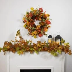 Northlight 26" Berries, Leaves & Pinecones Fall Harvest Wreath -Northlight D800619S 2