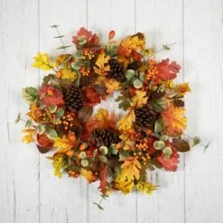 Northlight 26" Berries, Leaves & Pinecones Fall Harvest Wreath -Northlight D800619S 4