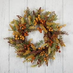 Northlight 24" Real Touch™️ Mixed Foliage & Berries Fall Harvest Wreath -Northlight D800620S 4