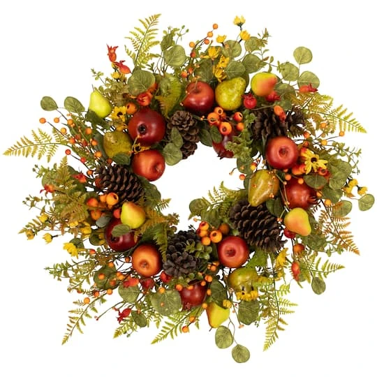 Northlight 26" Apples, Pears & Pinecones Fall Harvest Wreath 4 Northlight 26" Apples, Pears & Pinecones Fall Harvest Wreath - Image 2
