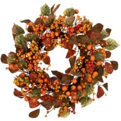 Northlight 24" Orange & Green Berry & Pumpkin Fall Harvest Wreath 10 Northlight 24" Orange & Green Berry & Pumpkin Fall Harvest Wreath -Northlight D800622S 1 1