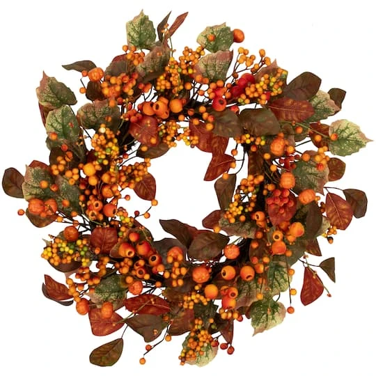 Northlight 24" Orange & Green Berry & Pumpkin Fall Harvest Wreath 3 Northlight 24" Orange & Green Berry & Pumpkin Fall Harvest Wreath