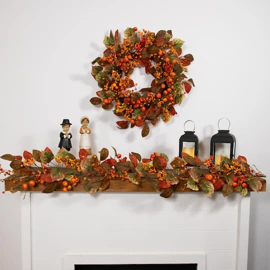Northlight 24" Orange & Green Berry & Pumpkin Fall Harvest Wreath 6 Northlight 24" Orange & Green Berry & Pumpkin Fall Harvest Wreath - Image 4