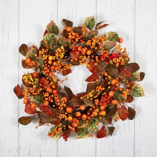 Northlight 24" Orange & Green Berry & Pumpkin Fall Harvest Wreath 7 Northlight 24" Orange & Green Berry & Pumpkin Fall Harvest Wreath - Image 5