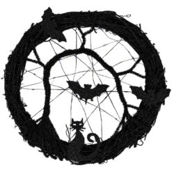 Northlight 13" Black & Purple LED Halloween Twig Wreath With Bats -Northlight D800623S 1 1