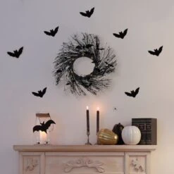 Northlight 22" Black Pre-Lit Halloween Twig Wreath With Bats