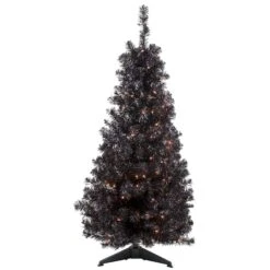 Northlight 4ft. Black Slim Pre-Lit Halloween Tinsel Tree With Clear Lights
