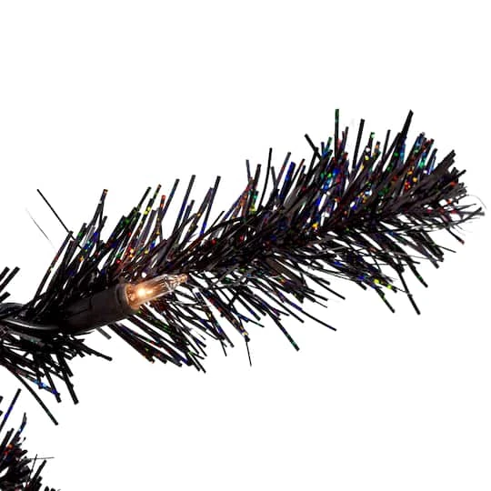 Northlight 4ft. Black Slim Pre-Lit Halloween Tinsel Tree With Clear Lights 6 Northlight 4ft. Black Slim Pre-Lit Halloween Tinsel Tree With Clear Lights - Image 4