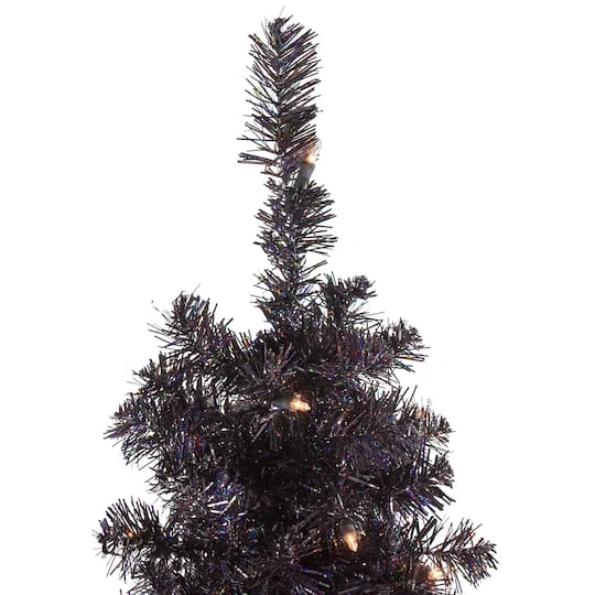 Northlight 4ft. Black Slim Pre-Lit Halloween Tinsel Tree With Clear Lights 7 Northlight 4ft. Black Slim Pre-Lit Halloween Tinsel Tree With Clear Lights - Image 5