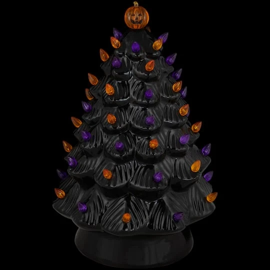 Northlight 14.75" Black LED Ceramic Halloween Tree With Pumpkin 4 Northlight 14.75" Black LED Ceramic Halloween Tree With Pumpkin - Image 2