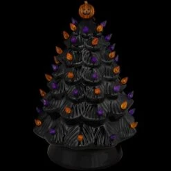 Northlight 14.75" Black LED Ceramic Halloween Tree With Pumpkin