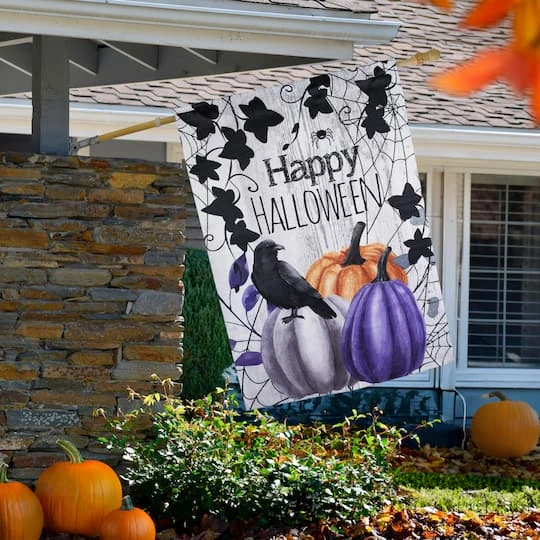 Northlight 40" X 28" Pumpkins & Crow Happy Halloween Outdoor House Flag 5 Northlight 40" X 28" Pumpkins & Crow Happy Halloween Outdoor House Flag - Image 3