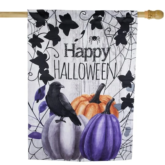Northlight 40" X 28" Pumpkins & Crow Happy Halloween Outdoor House Flag 4 Northlight 40" X 28" Pumpkins & Crow Happy Halloween Outdoor House Flag - Image 2