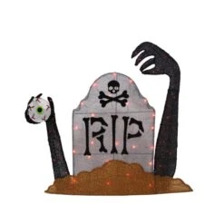 Northlight 36" Black & Gray Lighted Tombstone Halloween Decoration, Orange LED Lights