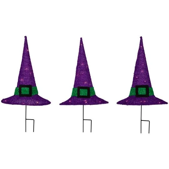 Northlight 14" LED Lighted Purple Witches Hat Outdoor Halloween Pathway Markers, 3ct. 4 Northlight 14" LED Lighted Purple Witches Hat Outdoor Halloween Pathway Markers, 3ct. - Image 2