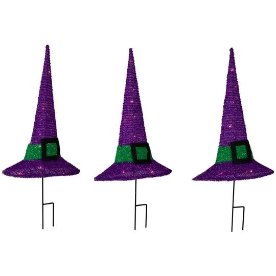 Northlight 14" LED Lighted Purple Witches Hat Outdoor Halloween Pathway Markers, 3ct. 7 Northlight 14" LED Lighted Purple Witches Hat Outdoor Halloween Pathway Markers, 3ct. - Image 5