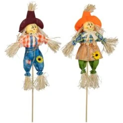 Northlight 18" Boy & Girl Fall Harvest Scarecrow Picks -Northlight D800654S 5
