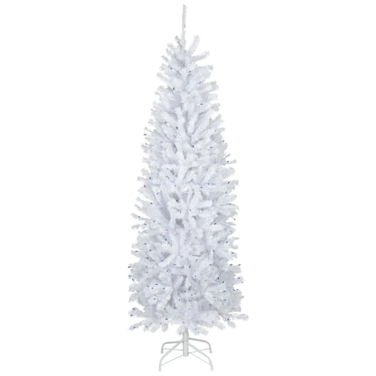 Northlight 6.5ft. Pre-Lit Slim White Geneva Spruce Artificial Christmas Tree, Blue Lights 4 Northlight 6.5ft. Pre-Lit Slim White Geneva Spruce Artificial Christmas Tree, Blue Lights - Image 2