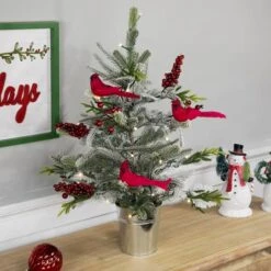 Northlight 2ft. Pre-Lit Potted Frosted Mixed Pine With Cardinals Christmas Tree, Warm White LED Lights 12 Northlight 2ft. Pre-Lit Potted Frosted Mixed Pine With Cardinals Christmas Tree, Warm White LED Lights -Northlight D810211S 3