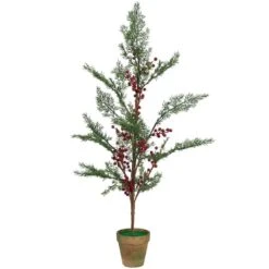 Northlight 3ft. Pre-Lit Potted Berries & Pine Artificial Christmas Tree, Warm White LED Lights