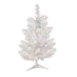 Northlight 2ft. Pre-Lit Snow White Pine Artificial Christmas Tree, Multicolor LED Lights