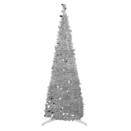 Northlight 6ft. Unlit Silver Tinsel Pop-Up Artificial Christmas Tree 4 Northlight 6ft. Unlit Silver Tinsel Pop-Up Artificial Christmas Tree - Image 2