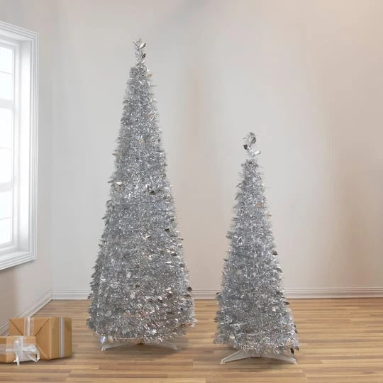 Northlight 6ft. Unlit Silver Tinsel Pop-Up Artificial Christmas Tree 5 Northlight 6ft. Unlit Silver Tinsel Pop-Up Artificial Christmas Tree - Image 3