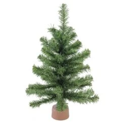 Northlight 18" Unlit Mini Canadian Pine Medium Artificial Christmas Tree With Faux Wood Base