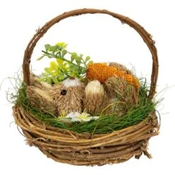 Northlight 6.5" Bunny In Woven Basket Easter Décor