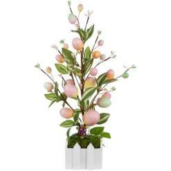 Northlight 18" Pink Artificial Potted Twig Tree With Easter Eggs