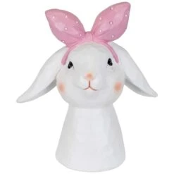 Northlight 7.5" White & Pink Easter Bunny Bust With Hair Bow