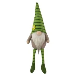 Northlight 16" Green Striped Gnome With Dangling Legs