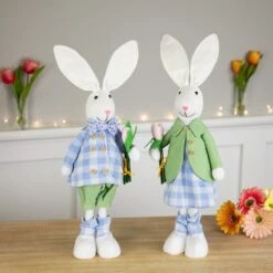 Northlight 18.75" Bunny Couple In Matching Checkered Outfits Easter Figures Set 10 Northlight 18.75" Bunny Couple In Matching Checkered Outfits Easter Figures Set -Northlight D827056S 2