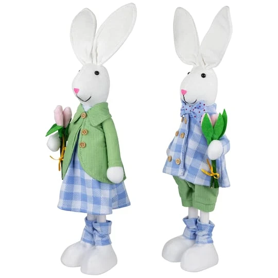 Northlight 18.75" Bunny Couple In Matching Checkered Outfits Easter Figures Set 6 Northlight 18.75" Bunny Couple In Matching Checkered Outfits Easter Figures Set - Image 4